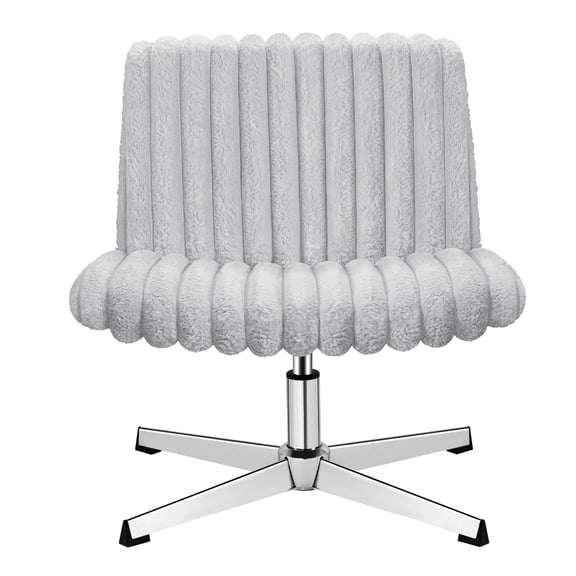 COOLHUT Office Chair Armless Criss Cross Legged Chair, Teddy Fabric Comfy Home Office Desk Chairs, Wide Seat Vanity Task Computer Chair, Gray