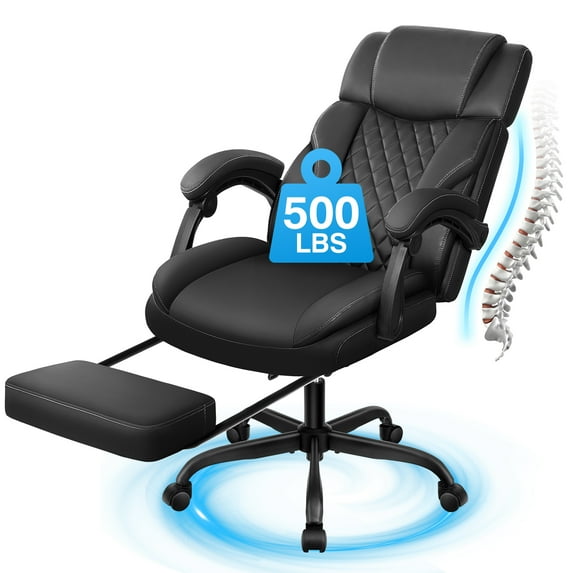 COOLHUT Executive Leather Office Chair, Big and Tall Office Chair with Foot Rest Reclining, Ergonomic Office Chair High Back Lumbar Support with Padded Armrests, Black