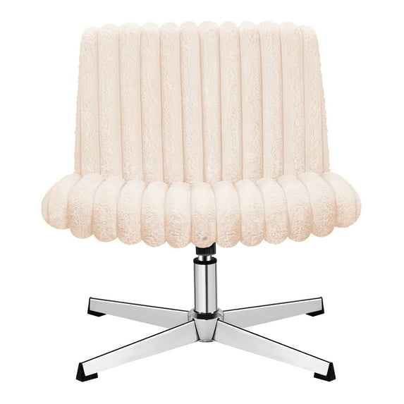 COOLHUT Office Chair Armless Criss Cross Legged Chair, Teddy Fabric Comfy Home Office Desk Chairs, Wide Seat Vanity Task Computer Chair, Pink