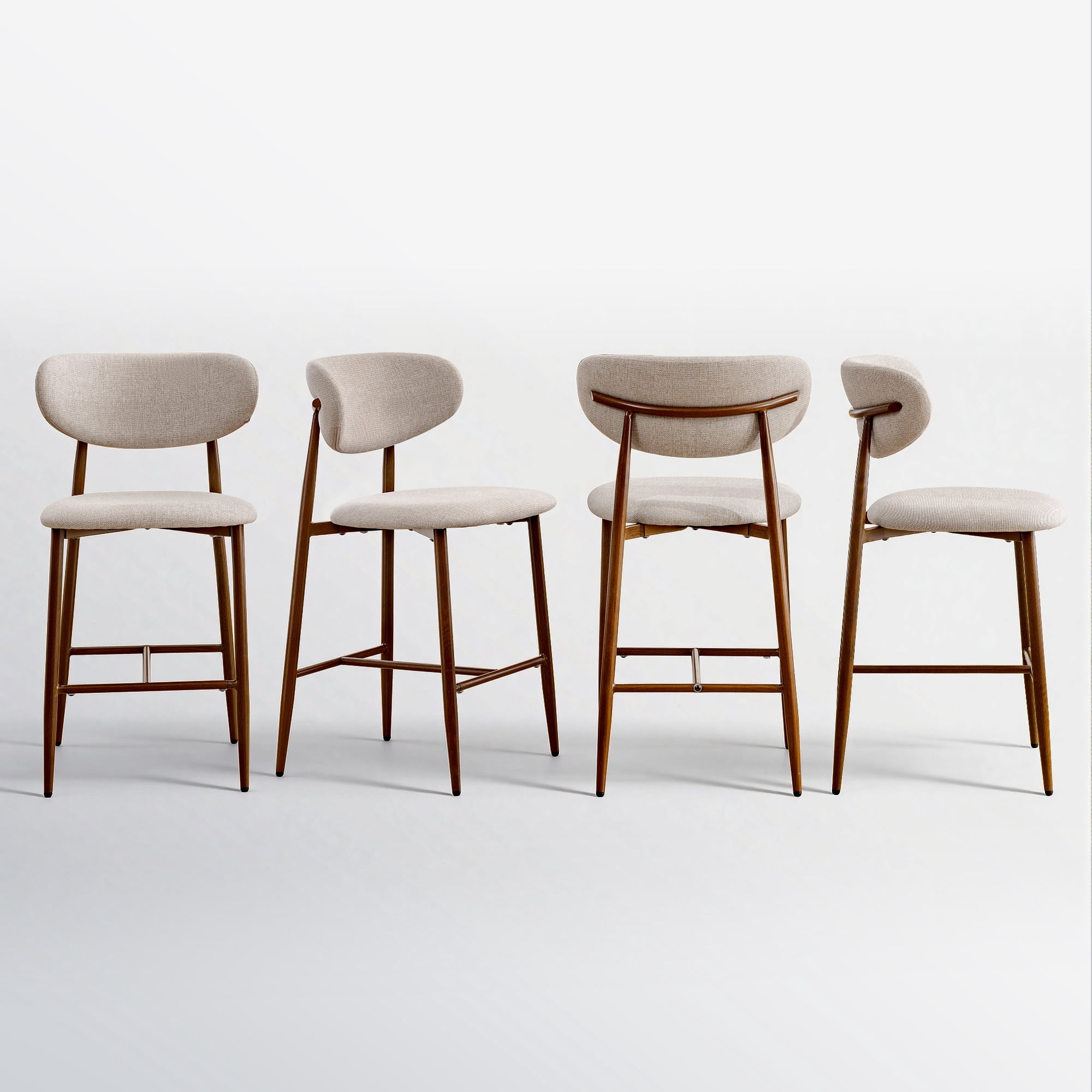 COOLHUT Bar Stool Set of 4, 26" Counter Height Bar Stools with Curved Back, Premium Linen Upholstery Bar Stools with Brass-Toned Metal Footrest for Dining Room, Kitchen Island, Oatmeal