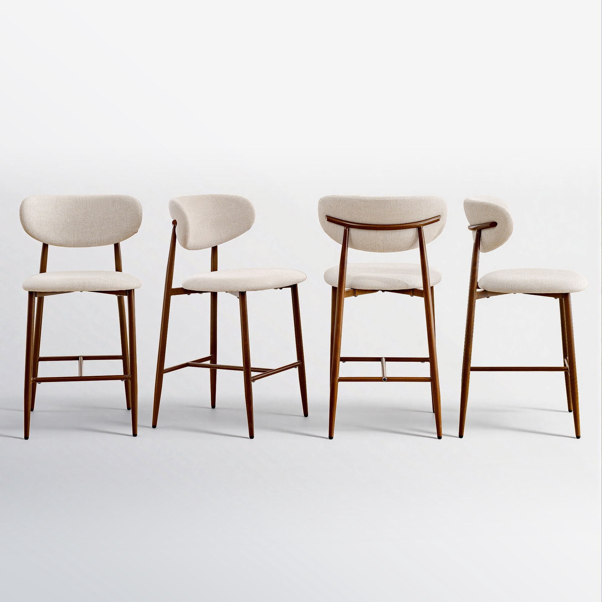 COOLHUT Bar Stool Set of 4, 26" Counter Height Bar Stools with Curved Back, Premium Linen Upholstery Bar Stools with Brass-Toned Metal Footrest for Dining Room, Kitchen Island, Oatmeal