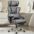 thumbnail image 1 of COOLHUT Big and Tall PU Leather Office Chair with Adjustable Headrest & Footrest, Executive Computer Desk Chair with 3D Adjustable Padded Armrest, Ergonomic Office Chair with Lumbar Support, Gray, 1 of 13