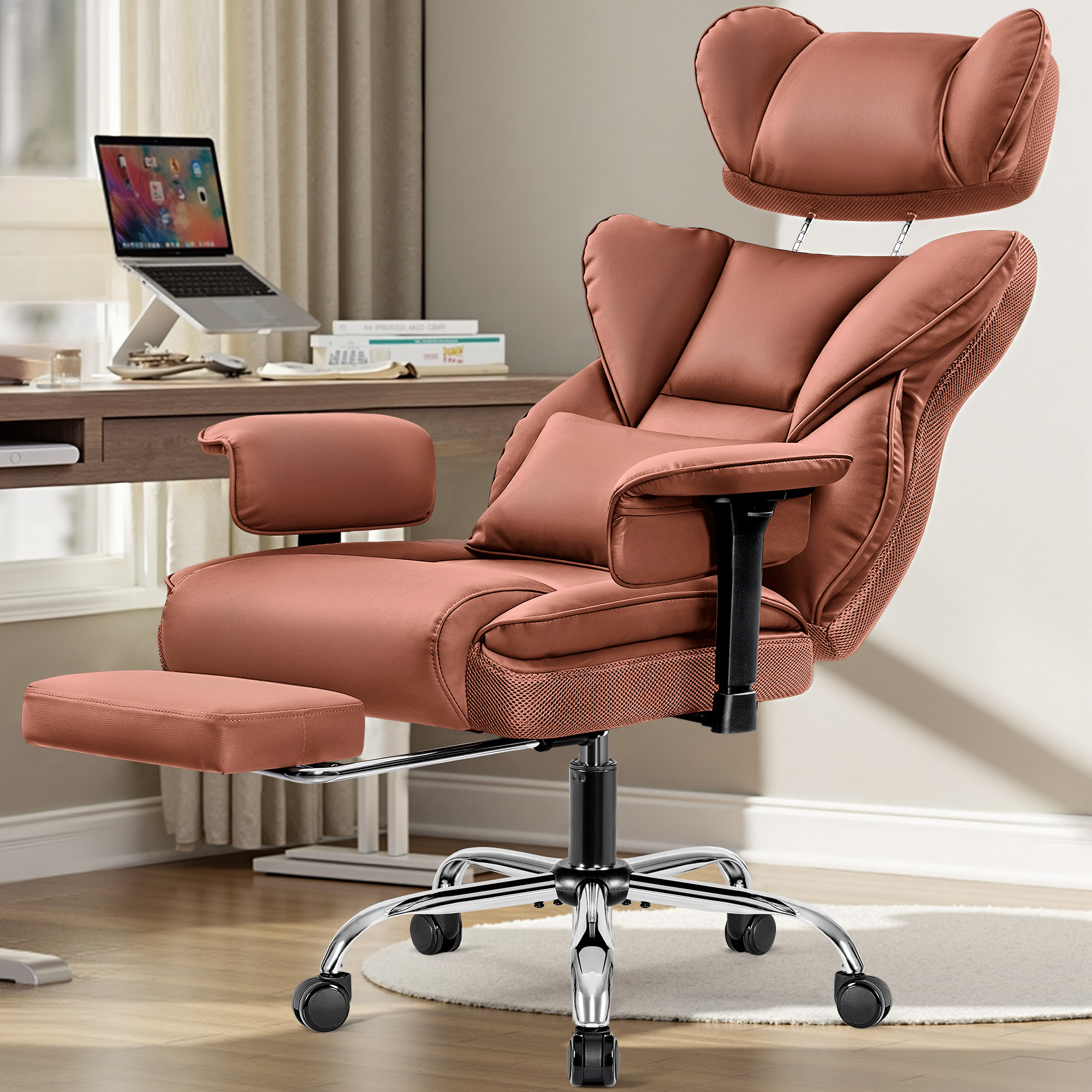 Sedia Ufficio Ergonomica Con Poggiapiedi – Schienale Alto, Supporto Lombare, In Pelle, Reclinabile, Per Persone Alte E Grandi, Home Office
