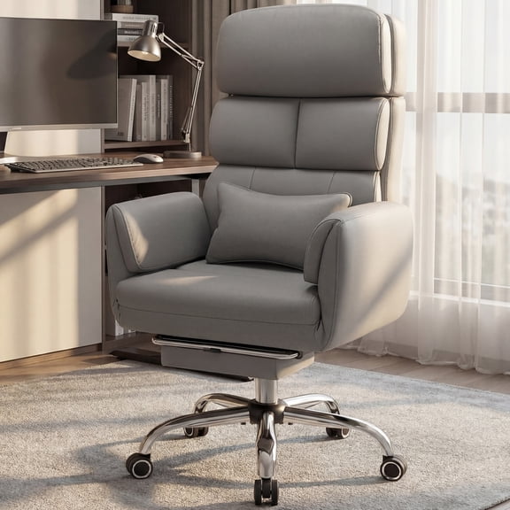 COOLHUT Big and Tall Office Chair 500LBS, Wide Seat Executive Office Desk Chair with Adjuatable Armrests and Headrest, PU Leather Hight Back Computer Chair with Footrest and Lumbar Suppor, Light Gray