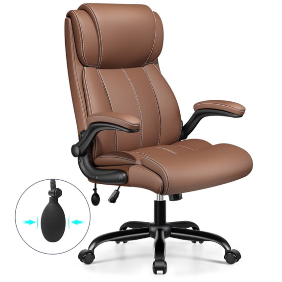COOLHUT Big and Tall Office Chair 500LBS, Comfy Heavy Duty Executive Desk Chair with Adjustable Lumbar Support, Higth Back Computer Home Office Chair with Padded Flip -up Arms, Coffee