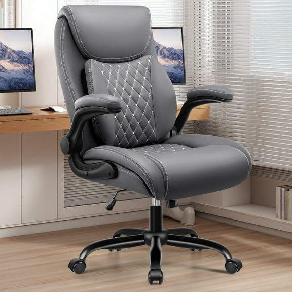COOLHUT Big and Tall Office Chair 500LBS Wide Seat Ergonomic Computer Desk Chair, High Back Executive PU Leather Chair, Adjustable Armrest and Lumbar Back Support Office Chair, Gray
