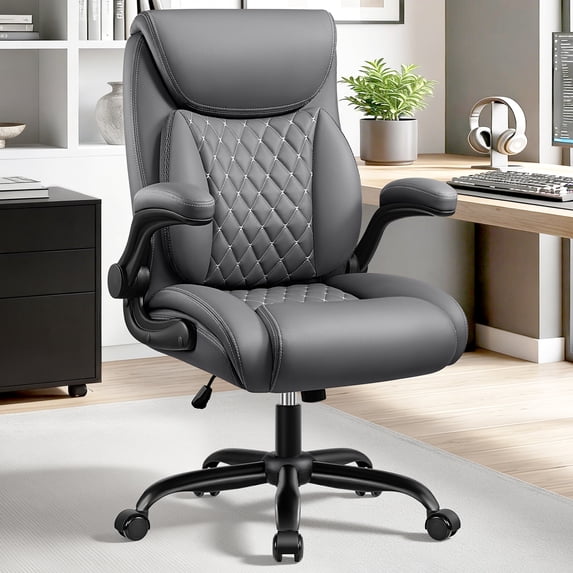 COOLHUT Big and Tall Office Chair 500LBS Wide Seat Ergonomic Computer Desk Chair, High Back Executive PU Leather Chair, Adjustable Armrest and Lumbar Back Support Office Chair, Gray