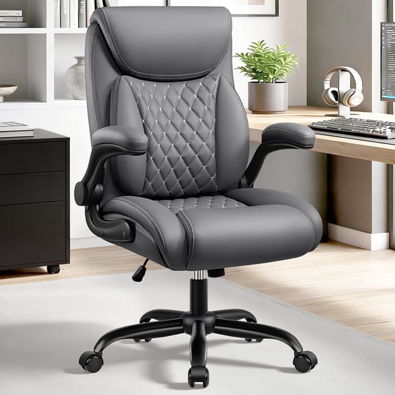 COOLHUT Big and Tall Office Chair 500LBS Wide Seat Ergonomic Computer Desk Chair, High Back Executive PU Leather Chair, Adjustable Armrest and Lumbar Back Support Office Chair, Coffee