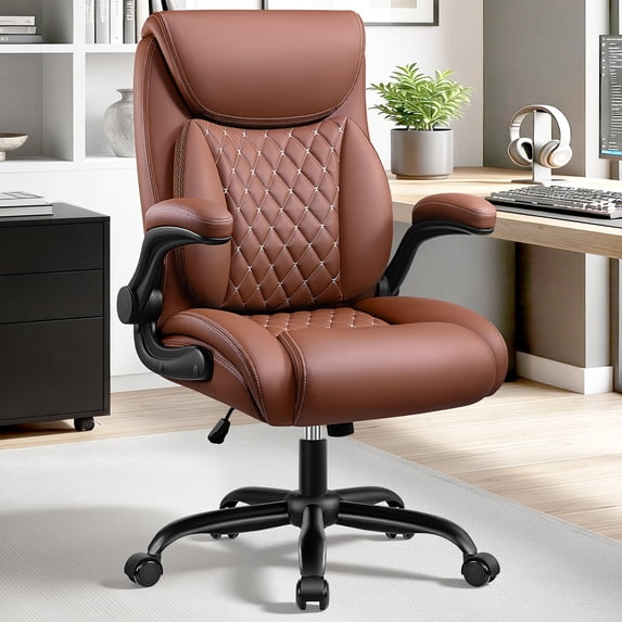 COOLHUT Big and Tall Office Chair 500LBS Wide Seat Ergonomic Computer Desk Chair, High Back Executive PU Leather Chair, Adjustable Armrest and Lumbar Back Support Office Chair, Brown