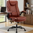 thumbnail image 1 of COOLHUT Big and Tall Office Chair, Executive Home Office Desk Chairs, Ergonomic Computer Faux Leather Desk Chair with Adjustable Flip-Up Arms, Lumbar Support Swivel Task Chair, Vintage Brown, 1 of 17