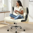 thumbnail image 1 of COOLHUT Criss Cross Office Chair with Flip Padded Backrest, Comfy PU Leather Cross Legged Desk Chair, Flip-Up Arms & Extra-Wide Seat for Home Office, Vanity Chair, Beige, 1 of 19