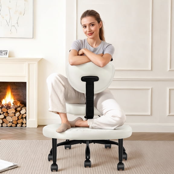COOLHUT Cross Legged Chair, Ergonomic Adult ADHD Office Chair, Height Adjustable Yoga Office Chair, Meditation Chair with Lumbar Support, Home Office Kneeling Chair, White