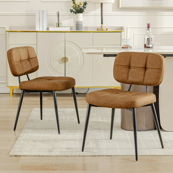 COOLHUT Dining Chair Set of 2, Upholstered Side Chairs for Family Dining Room or Restaurant Suede, PU Leather Dining Room Chairs for Kitchen, Living Room, Brown