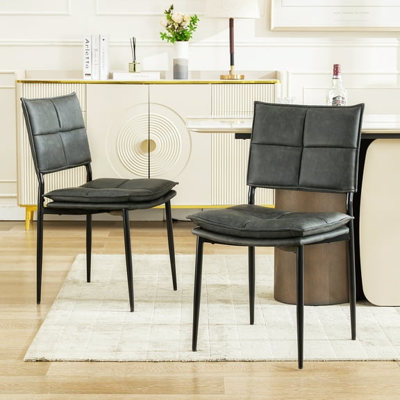 COOLHUT Dining Chair Set of 2, Upholstered Side Chairs wiht Sofa Cushion for Family Dining Room or Restaurant Suede, PU Leather Dining Room Chairs for Kitchen, Living Room, Gray