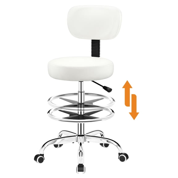 COOLHUT Tall Office Chair for Standing Desk, Adjustable Foot Rest Rolling Stool with Wheels, PU Leather Office Chair for Lab Counter Studio Dental Office Salon Office Chairs, Black & Sliver