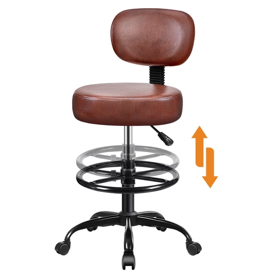 COOLHUT Tall Office Chair with Backrest for Standing Desk, Adjustable Foot Rest Rolling Stool with Wheels, PU Leather Office Chair for Lab Counter Studio Dental Office Salon Office Chairs, Brown