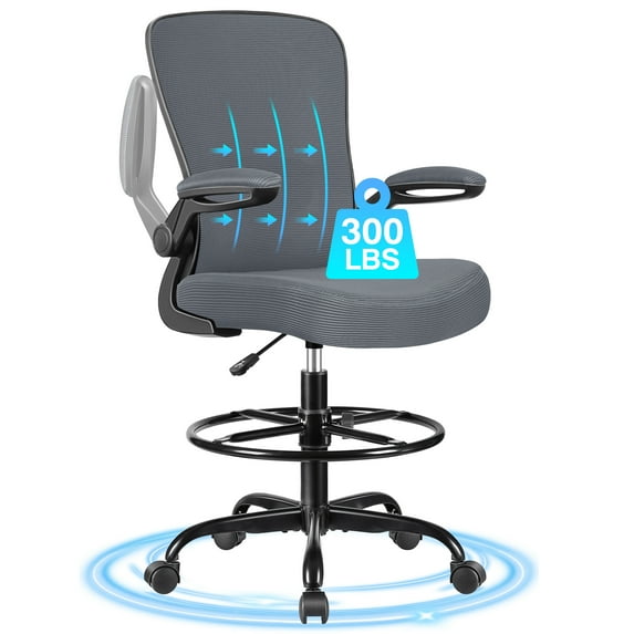 COOLHUT Home Office Chair with Flip-up Armrests for Standing Desk, Ergonomic Computer Office Desk Chair with Adjustable Foot Ring, Office Desk Chairs with Adjustab Lumbar Support, Dark Gray