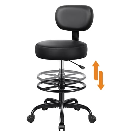 COOLHUT Tall Office Chair with Backrest for Standing Desk, Adjustable Foot Rest Rolling Stool with Wheels, PU Leather Office Chair for Lab Counter Studio Dental Office Salon Office Chairs, Black