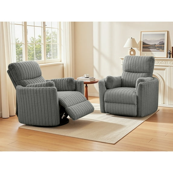 COOLHUT Electric Recliner Chair, Swivel Rocker Recliner Chair with USB Ports, Comfy Lay Flat Sofa with Footrest for Small Spaces, Living Room, One Box, Set of 2, Gray