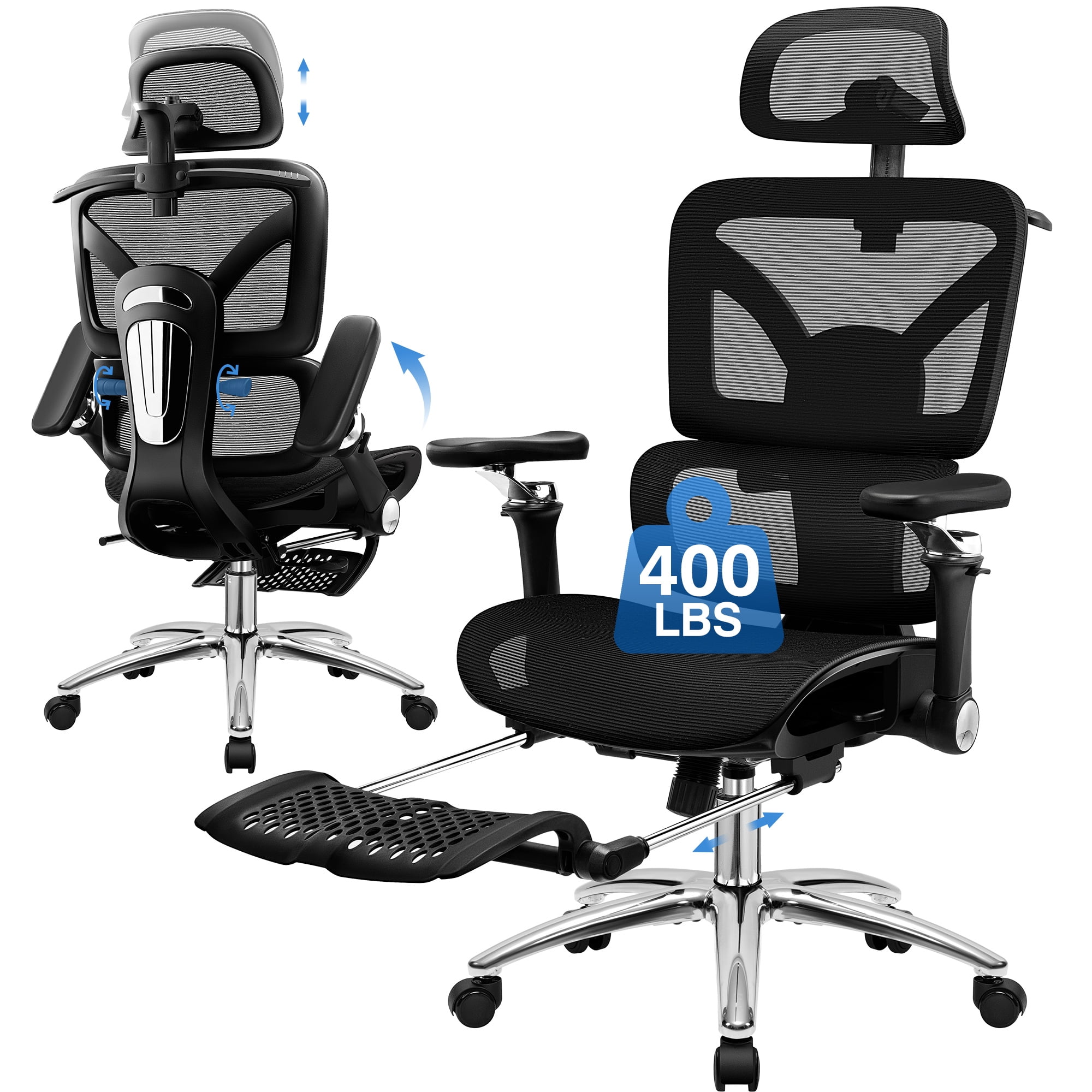 COOLHUT Ergonomic Mesh Office Chair with Footrest, Big and Tall Computer Desk Chair with Adjustable 6D Armrest, Lumbar Support and Headrest High Back Home Office Chair for Workspace, Gaming, Black
