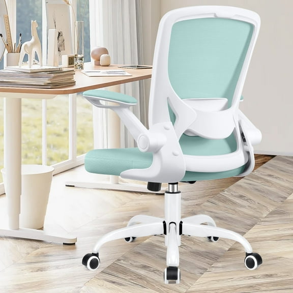 COOLHUT Office Chair, Ergonomic Office Chair, Comfort Home Office Task Chair, Lumbar Support Computer Chair with Flip-up Arms and Adjustable Height, 300LBS, Light Blue