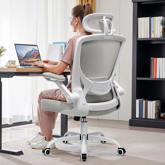 COOLHUT Office Chair Ergonomic Desk Chair, High Back Office Chair with Headrest, Big and Tall Comfy Home Office Desk Chair Lumbar Support Breathable Mesh Office Chair, Light Gray