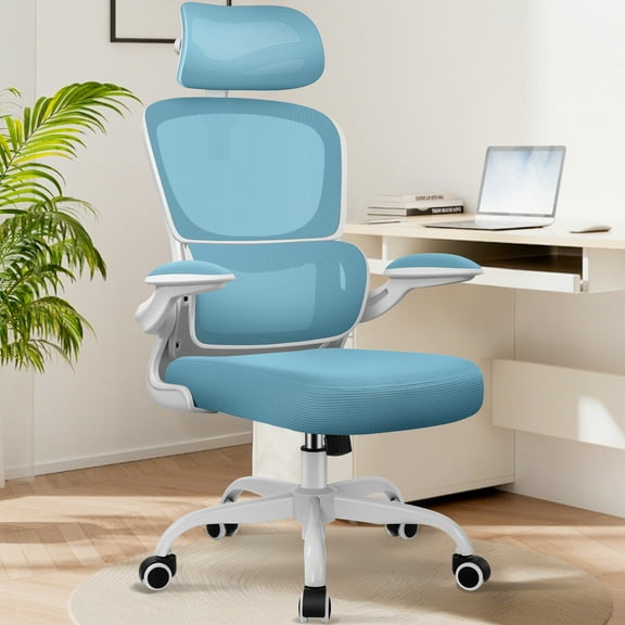 COOLHUT Ergonomic Office Chair, High Back Mesh Desk Chair with Lumbar Support and Adjustable Headrest, Home Office Chair, Computer Gaming Chair, 300lbs, Blue