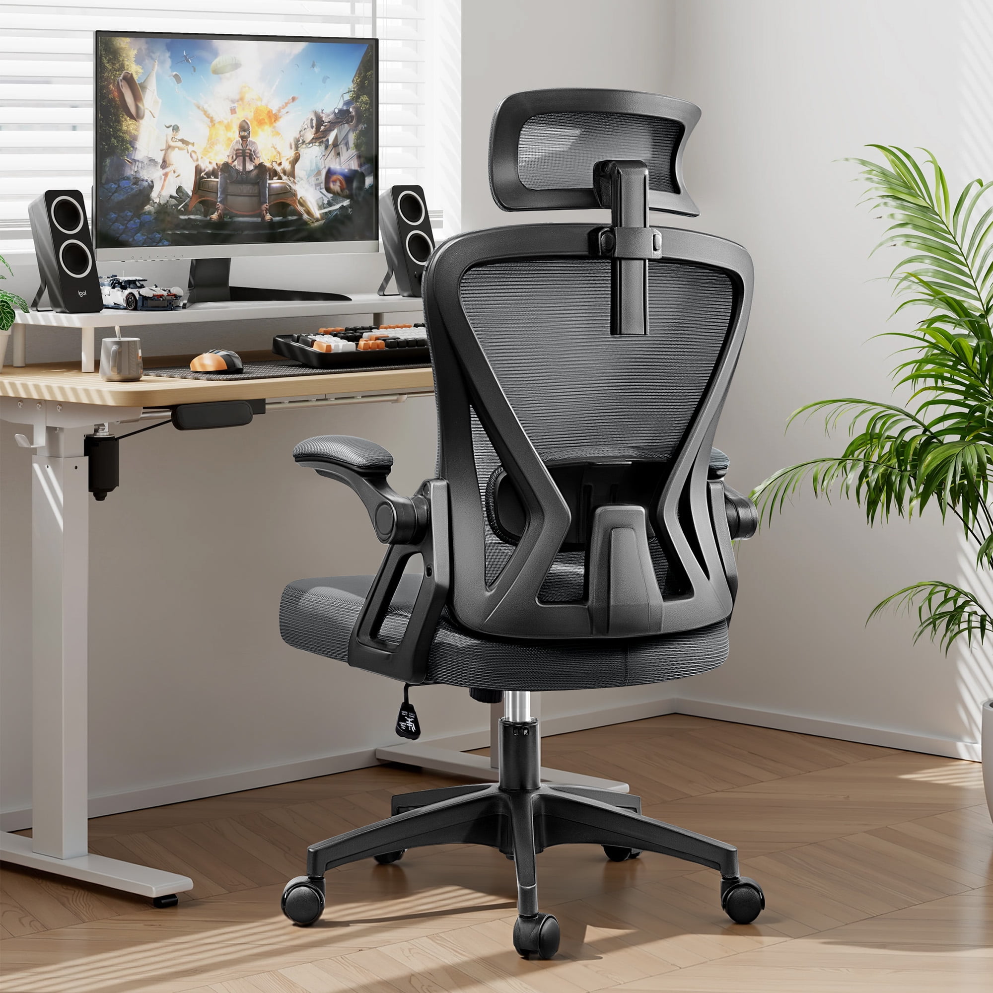 COOLHUT Ergonomic Office Chair, High Back Mesh Office Desk Chair with Headrest 500LBS, Executive Office Chair with Adjustable Aremrest,Dark Gray