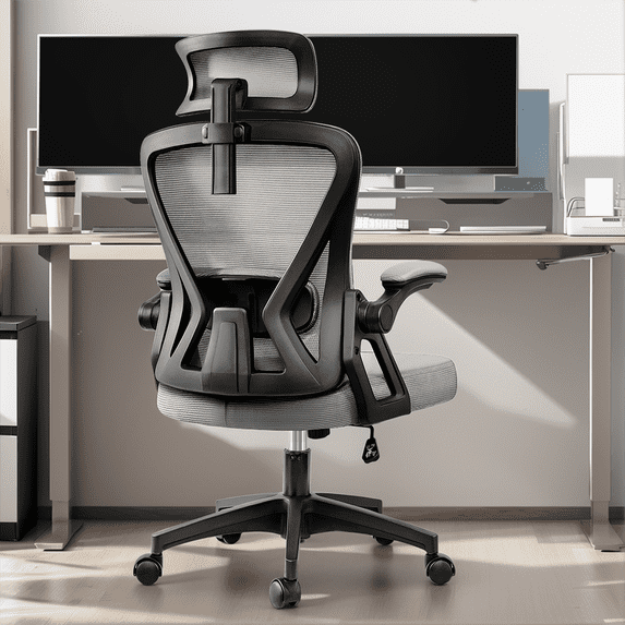COOLHUT Ergonomic Office Chair, High Back Mesh Office Desk Chair with Headrest 500LBS, Executive Office Chair with Adjustable Aremrest, Home Office Swivel Desk Chair for Home Office, Light Gray