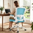 thumbnail image 1 of COOLHUT Ergonomic Office Chair, Home Office Desk Chair, Comfort Mesh Task Chair with Adjustable Lumbar Support and Flip up Arms, Blue, 1 of 15