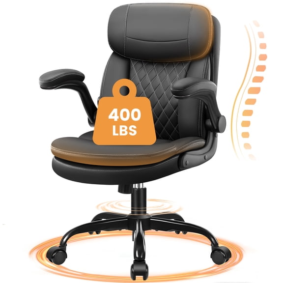 COOLHUT Big and Tall Office Chair, PU Leather Computer Desk Chair with Double-Layer Seat Cushion and Neckrest, High Back Executive Leather Chair, Support 8 Hours Heavy Duty Design, Black