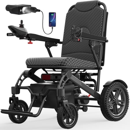 COOLHUT Foldable Electric Wheelchair 25+ Miles Travel Range, Folding Electric Wheelchair(350lbs), Motorized Wheelchair with Safety Features(500W), Lithium Battery, Ideal for Seniors & Travel, Black