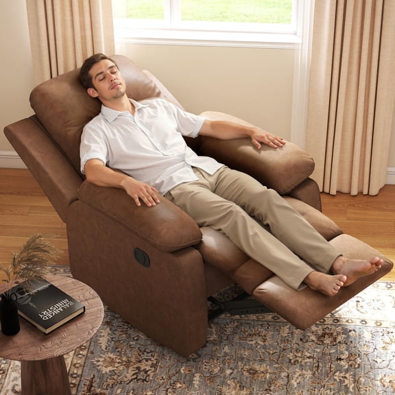 COOLHUT Manual Recliner Chair, Padded PU Leather Recliner, Comfortable Arms and Back Single Reclining Chair Sofa for Living Room, Bedroom, Home Theater, Brown