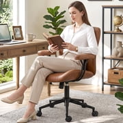 COOLHUT Home Office Chair, PU Leather Ergonomic Computer Desk Chair with Removable Armrests, Mid Century Modren Armrest Office Chair, Adjustable Height Rocking 