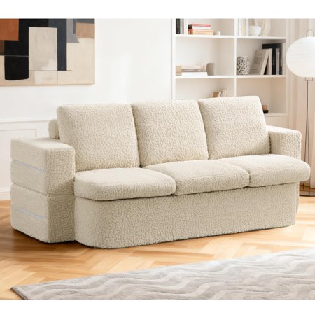 COOLHUT Folding Sofa Bed, Memory Foam 3 Seater Sofa Couch, Convertible Sleeper Sofa with Pillows, High Density Foam Floor Mattress for Living Room/Dorm/Guest/Office, Beige