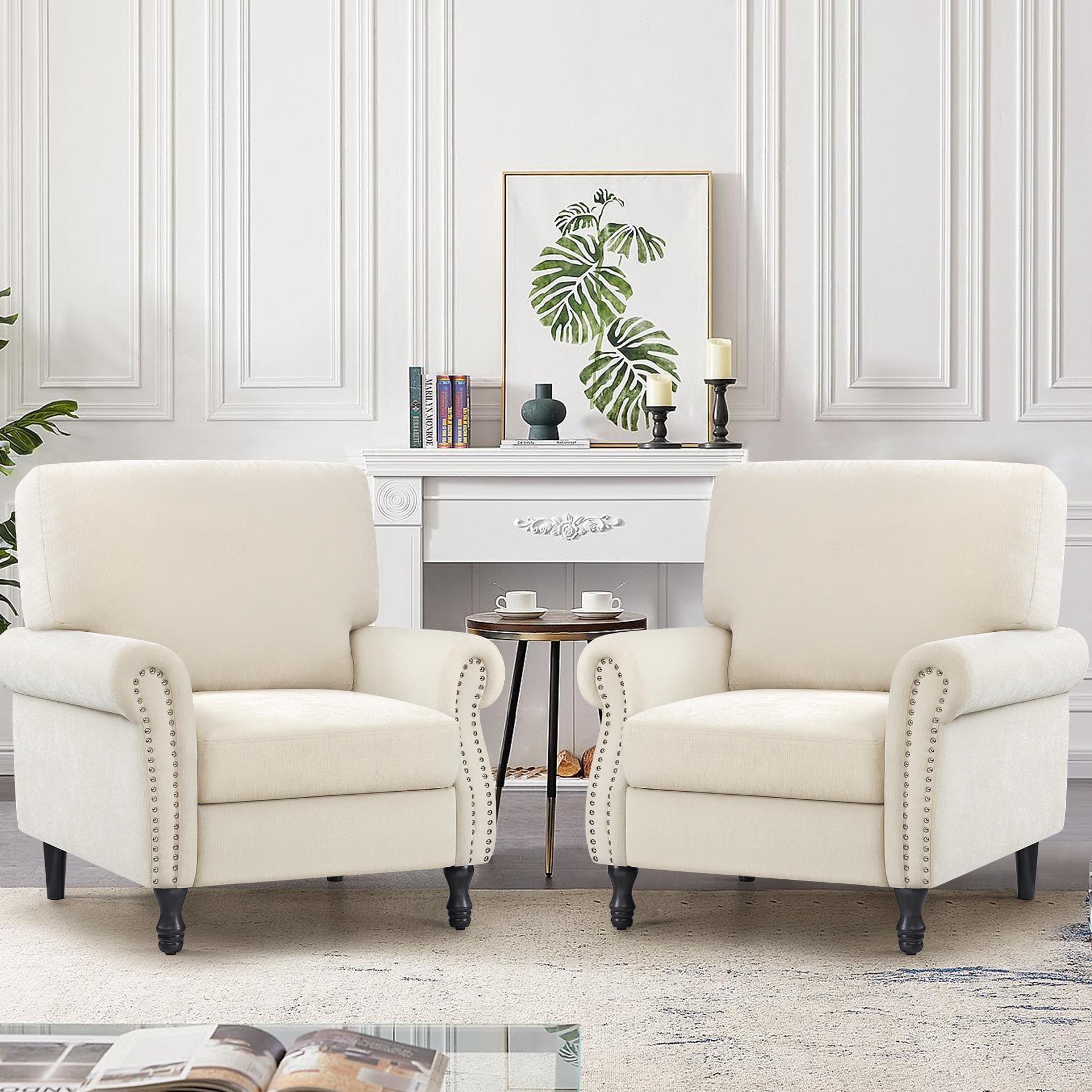 COOLHUT Modern Accent Chair Armchair Set of 2, Linen Fabric Upholstered Comfy Single Sofa with Solid Wood Frame for Living Room, Beige