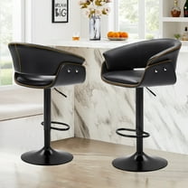 COOLHUT Modern Adjustable Bar Stools Set of 2, Faux Leather Upholstered Swivel Counter Stools with Curved Black, Counter Height Bar Stools with Large Base, 30 inch Upholstered Pub Chair, Black