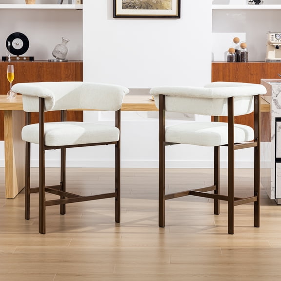 COOLHUT 26" Barrel Bar Stool Set of 2, Counter Height Bar Stool with Linen Fabric, Upholstered Barstools for Kitchen Island or Home Bar, White