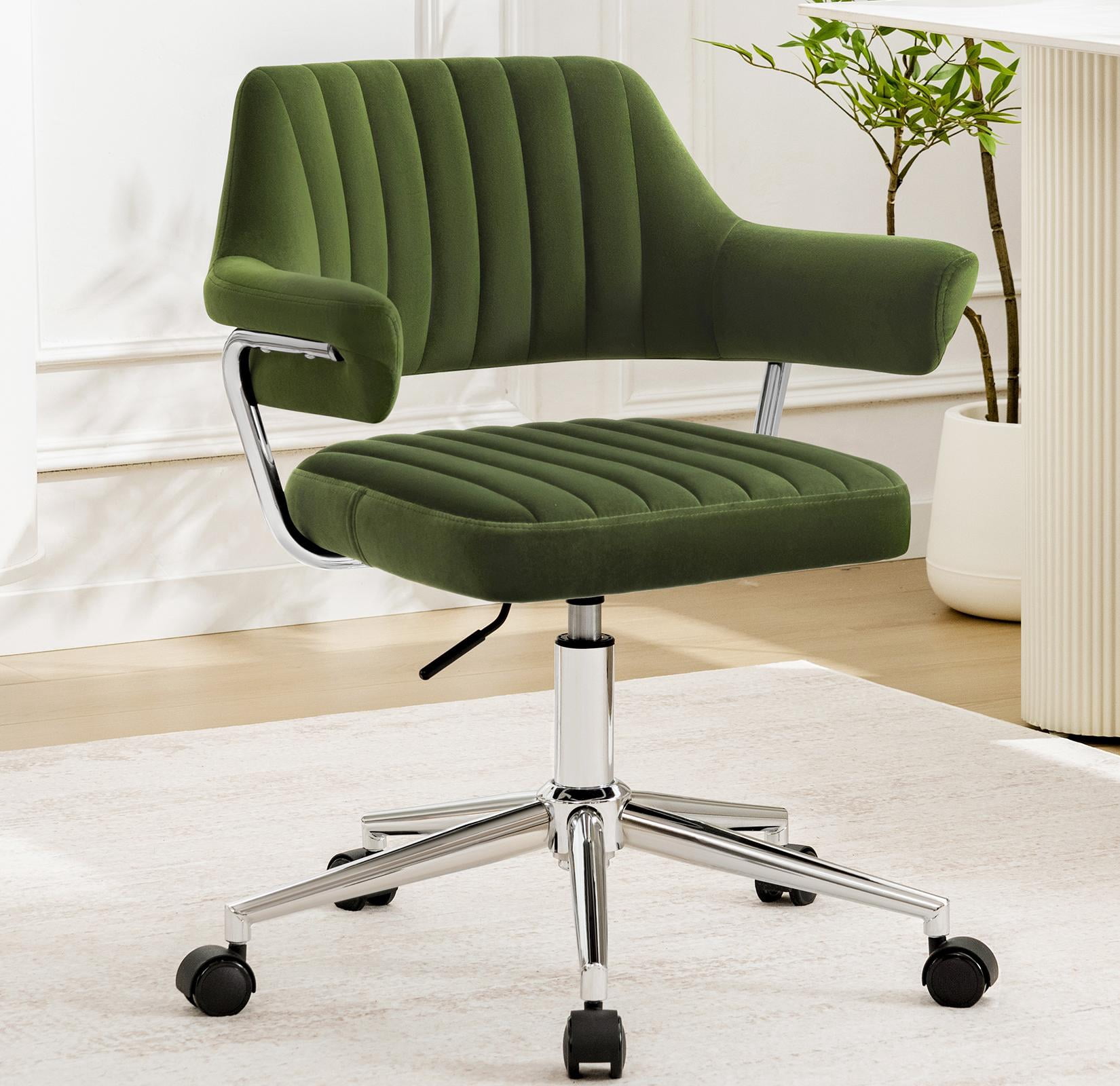COOLHUT Modern Swivel Office Desk Chair, Velvet Leather Chair with Back and Wheels, Height Adjustable Comfy Home Office Chair, Simple Assembly For Living Room, Bed Room, Green