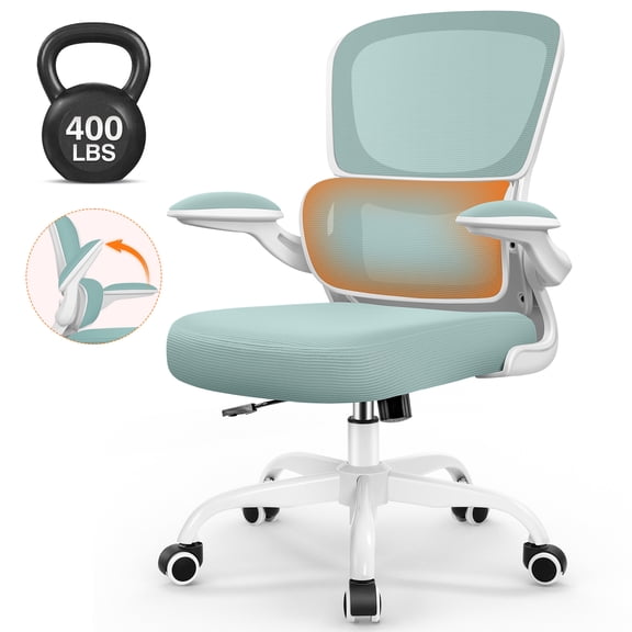 COOLHUT Office Chair, Ergonomic Desk Chair with Lumbar Support and Adjustable Armrests, Breathable Mesh Mid Back Computer Chair, Reclining Task Chair for Home Office, Mint Green