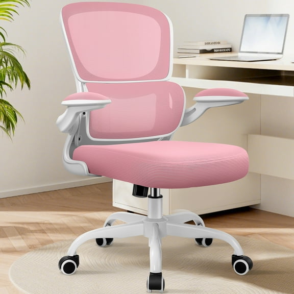COOLHUT Office Chair, Ergonomic Desk Chair with Lumbar Support and Adjustable Armrests, Breathable Mesh Mid Back Computer Chair, Reclining Task Chair for Home Office, Pink