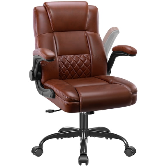 COOLHUT Office Chair, Executive Leather Chair Home Office Desk Chairs, Computer Chair with Adjustable Flip-up Padded Arms, Lumbar Support Swivel Desk Chair with Adjustable Hight, Vintage Brown