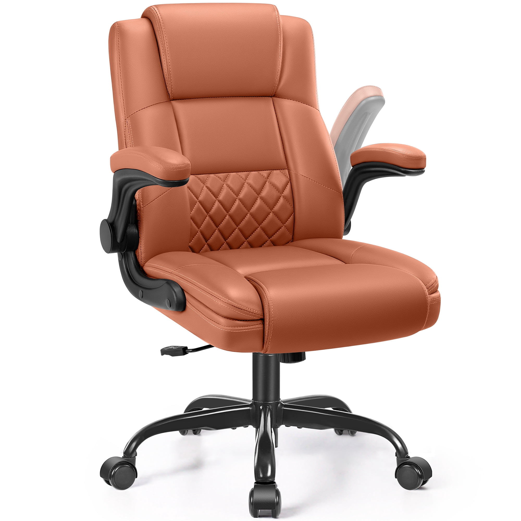 COOLHUT Office Chair, Executive Leather Chair Home Office Desk Chairs, Computer Chair with Adjustable Flip-up Padded Arms, Lumbar Support Swivel Desk Chair with Adjustable Hight and Tilt, Brown
