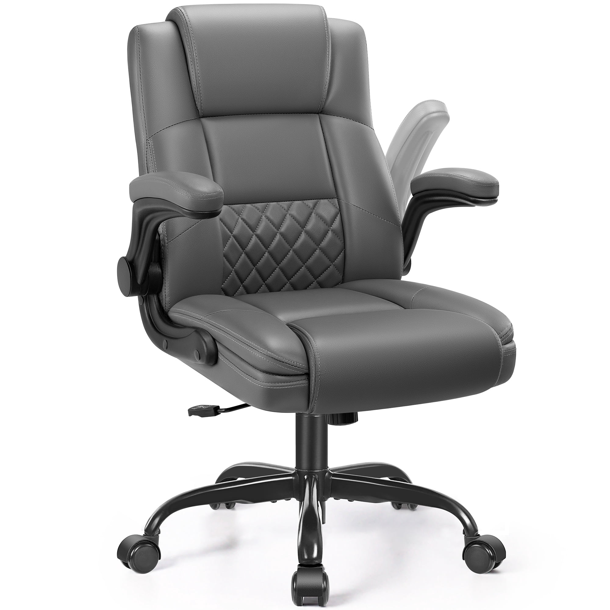 COOLHUT Office Chair, Executive Leather Chair Home Office Desk Chairs, Computer Chair with Adjustable Flip-up Padded Arms, Lumbar Support Swivel Desk Chair with Adjustable Hight and Tilt, Dark Gray