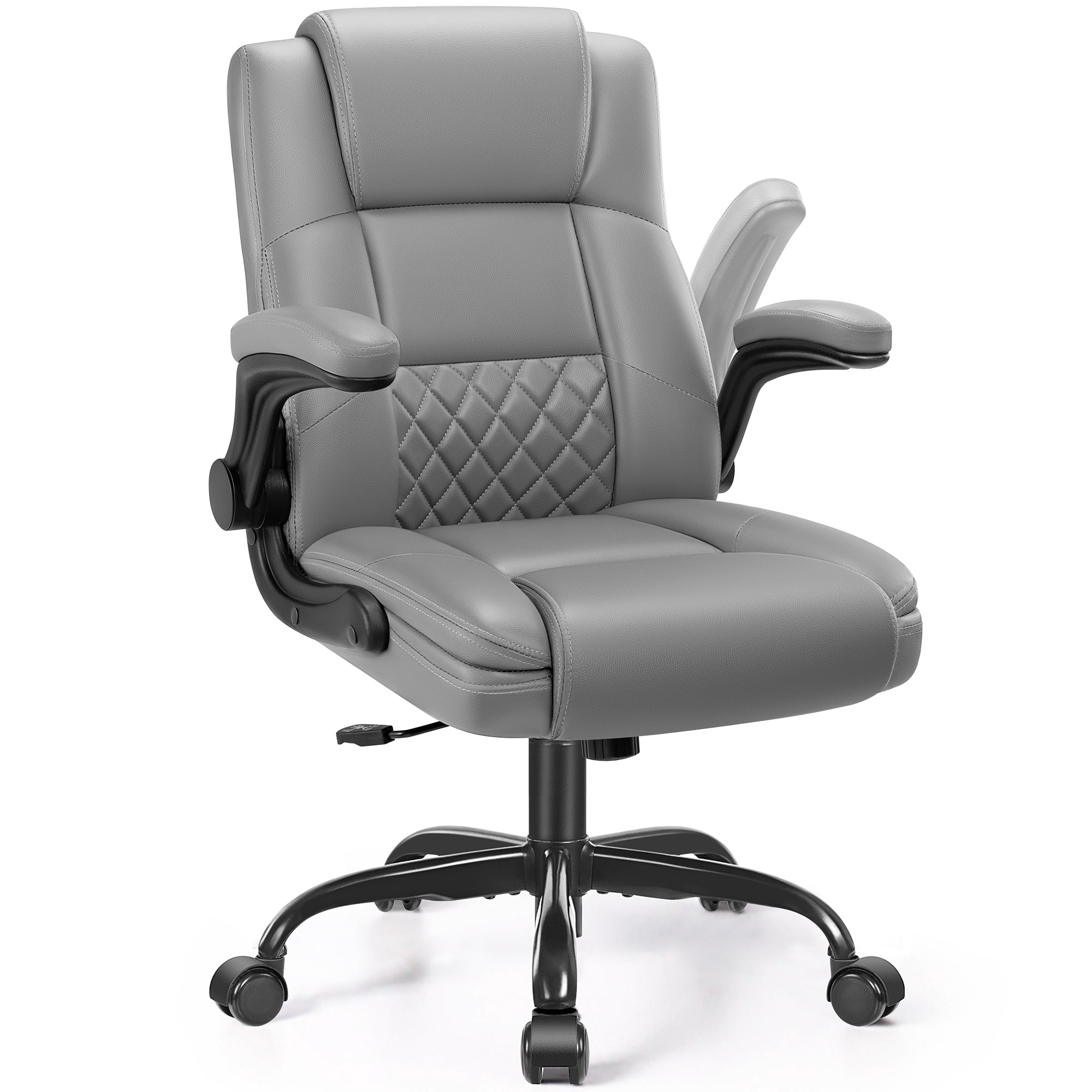 COOLHUT Office Chair, Executive Leather Chair Home Office Desk Chairs, Computer Chair with Adjustable Flip-up Padded Arms, Lumbar Support Swivel Desk Chair with Adjustable Hight and Tilt, Gray