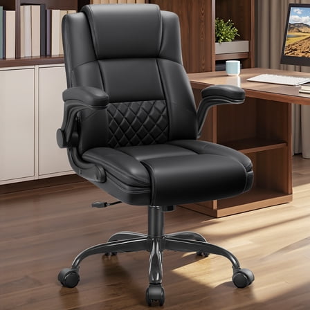 COOLHUT Office Chair, Executive Leather Chair Home Office Desk Chairs, Computer Chair with Adjustable Flip-up Padded Arms, Lumbar Support Swivel Desk Chair with Adjustable Hight and Tilt, Black