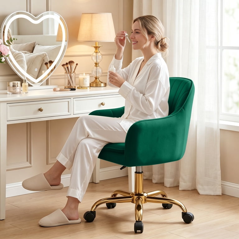 Office Styool COOLHUT Office Desk Chair with Padded, Velvet Vanity Chair with Back ...