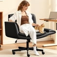 thumbnail image 1 of COOLHUT Criss Cross Office Chair, PU Leather Vanity Chair with Armrests and Wheels, Comfy Adjustable Swivel Ergonomic Criss Cross Chair for Home Office Bedroom Makeup, Black, 1 of 13