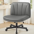 thumbnail image 1 of COOLHUT 26" W Criss Cross Chair with Wheels, Cross Legged Office Chair, Armless Adjustable Vanity Desk Chair, Wide Seat and 2-Layer Cushions, PU Leather, Gray, 1 of 8