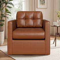 COOLHUT Swivel Accent Chair for Living Room, Modern Faux Leather Armchair with Throw Pillow, Square Upholstered Swivel Armchair with Sturdy Frame, Brown